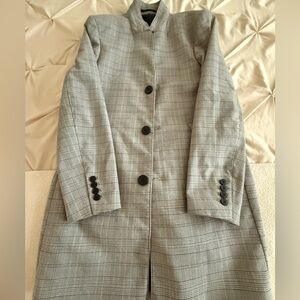 H&M Men’s Grey Checkered Long Coat – Size 36R